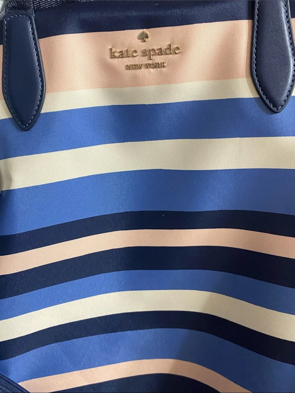 NWT kate‎ spade Navy, Light Blue & Pink Striped Shoulder Tote w /cosmetic bag